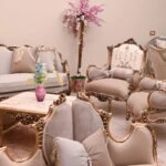 صالون مودرن 2 شوفيز وخشب زان مع 2 كنبة و2 فوتيه وترابيزة رخام