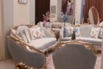 صالون دمياطي اربعة كراسي مع 2 كنبة وترابيزة بسطح رخامي