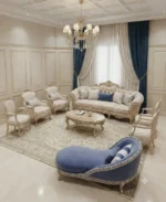 صالون عصري خشب زان وبانكيت مكون من 2 كنبة و2 فوتيه وبانكيت