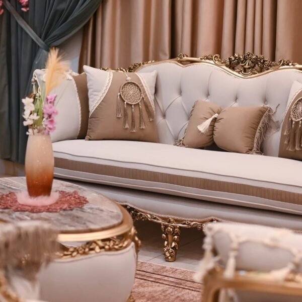 صالون دمياطي خشب زان طبيعي مكون من 2 كنبة و2 كرسي فوتيه و2 كرسي شوفيز