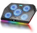 قاعدة تبريد لاب هادئة للالعاب باضاءة RGB من تيك نت مع 5 مراوح وزر لمس واضاءة LED زرقاء تناسب مقاس 12 انش - 19 انش