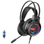 ⁦لينوفو G80-B سماعة رأس للألعاب USB بإضاءة RGB وميكروفون لإلغاء الضوضاء - أسود⁩ - الصورة ⁦2⁩
